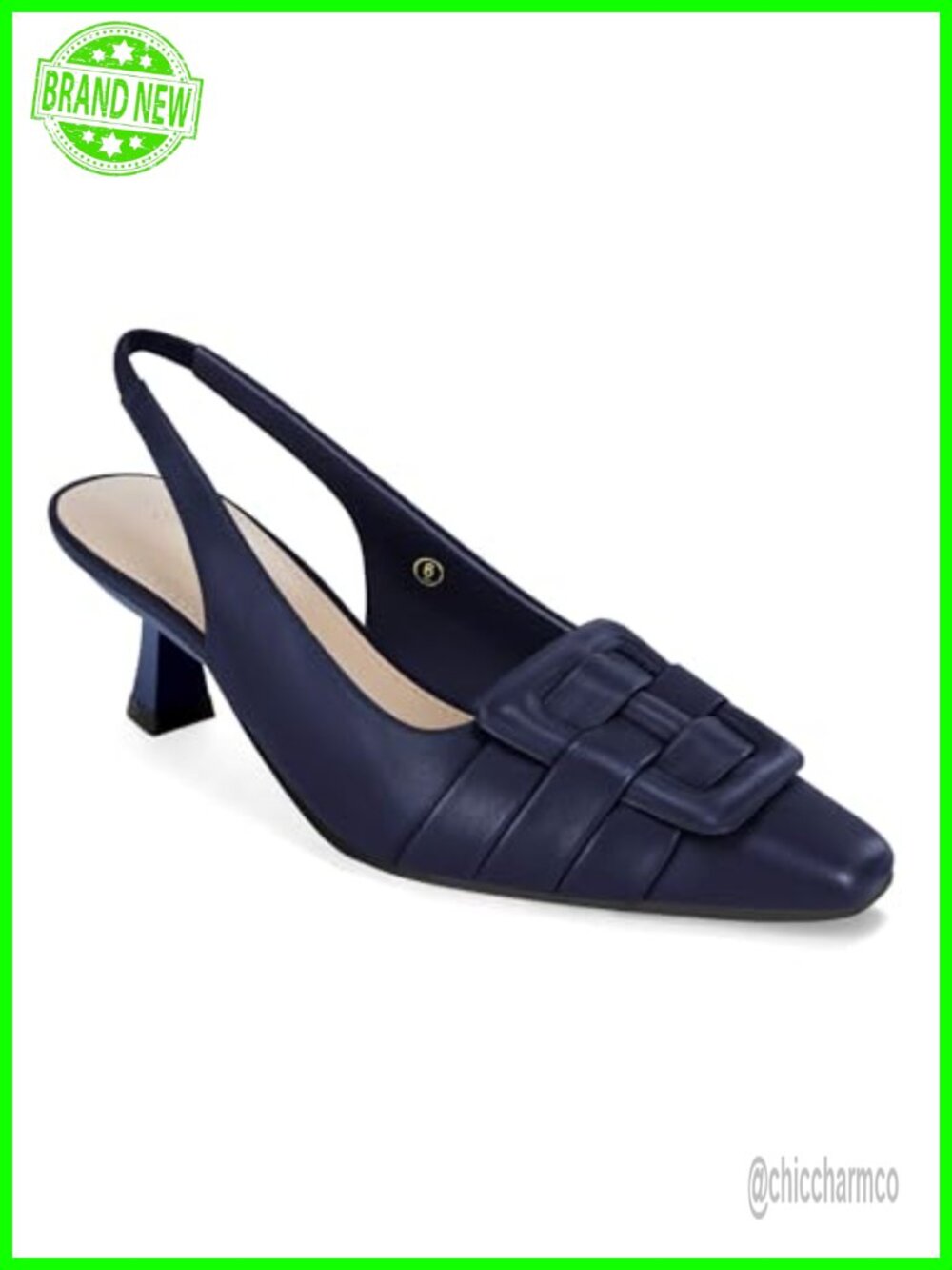 Faux Leather Slingback Kitten Heels Low Dress Shoes Pointed Toe Party Office